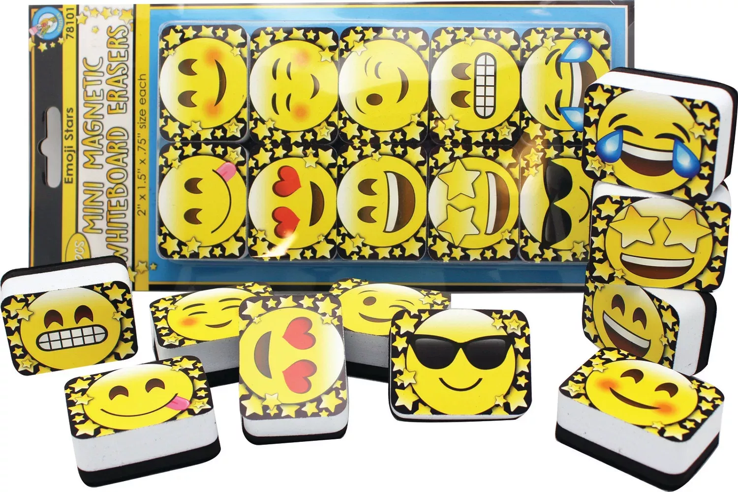 10 Pack Magnetic Mini Whiteboard Erasers, Emoji Stars