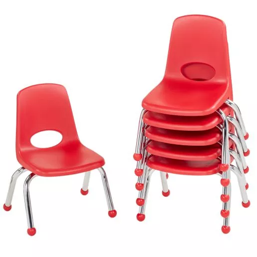 10" Stack Chair with Ball Glides, 6-Piece - Red