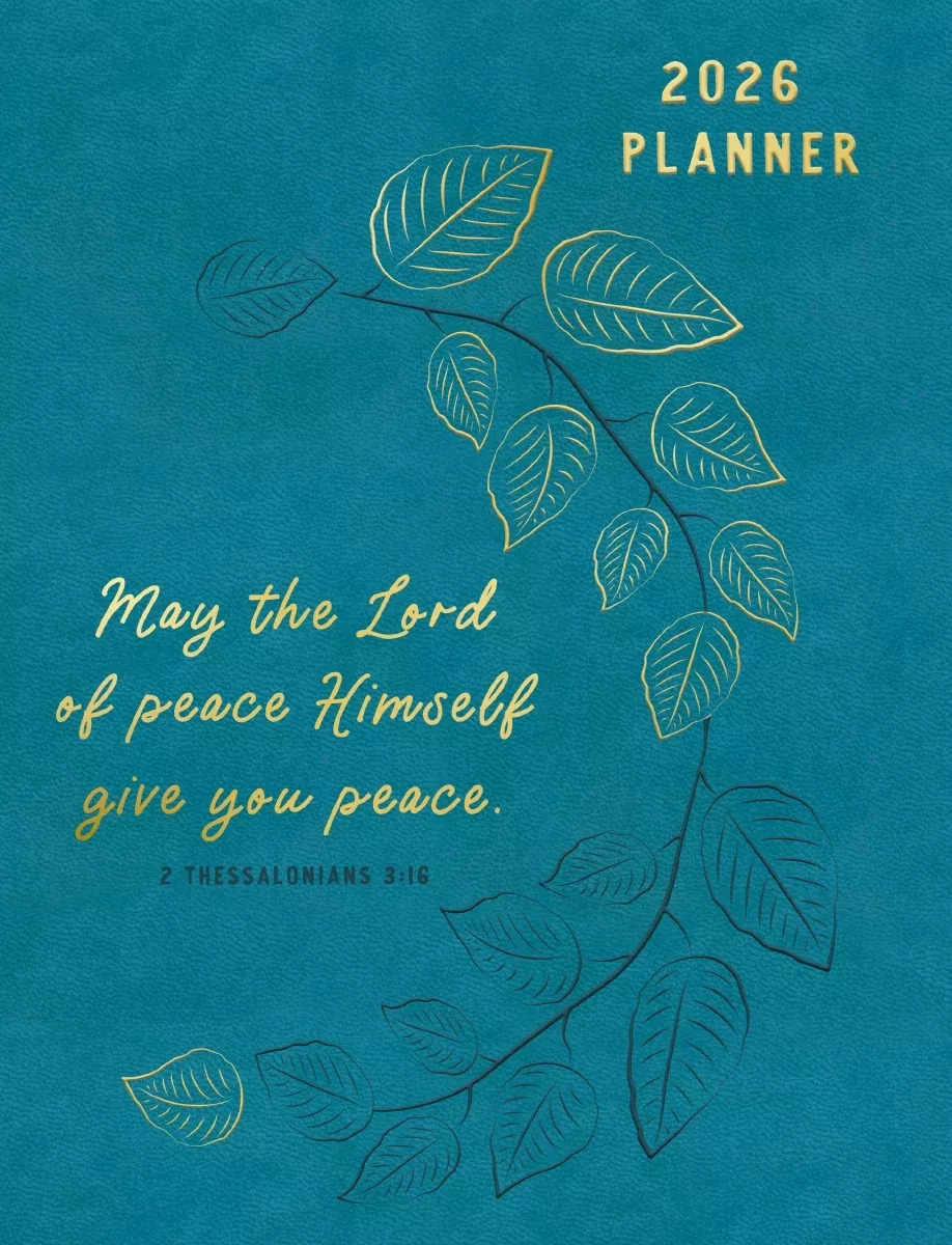 2026 NKJV 16-Month Scripture Planner, Zippered Leathersoft, Teal, May the Lord of Peace