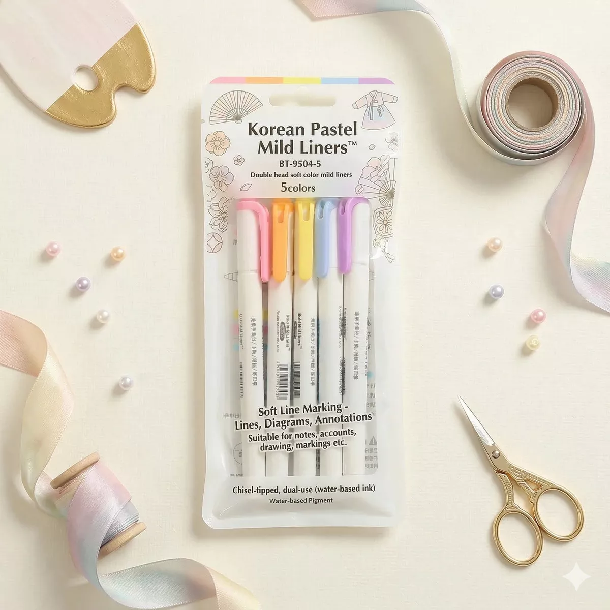 (Buy 1 Get 1 Free) Pastel midliners two sided Highlighter l Dual Tip l (Pack of 5)-Mild liners