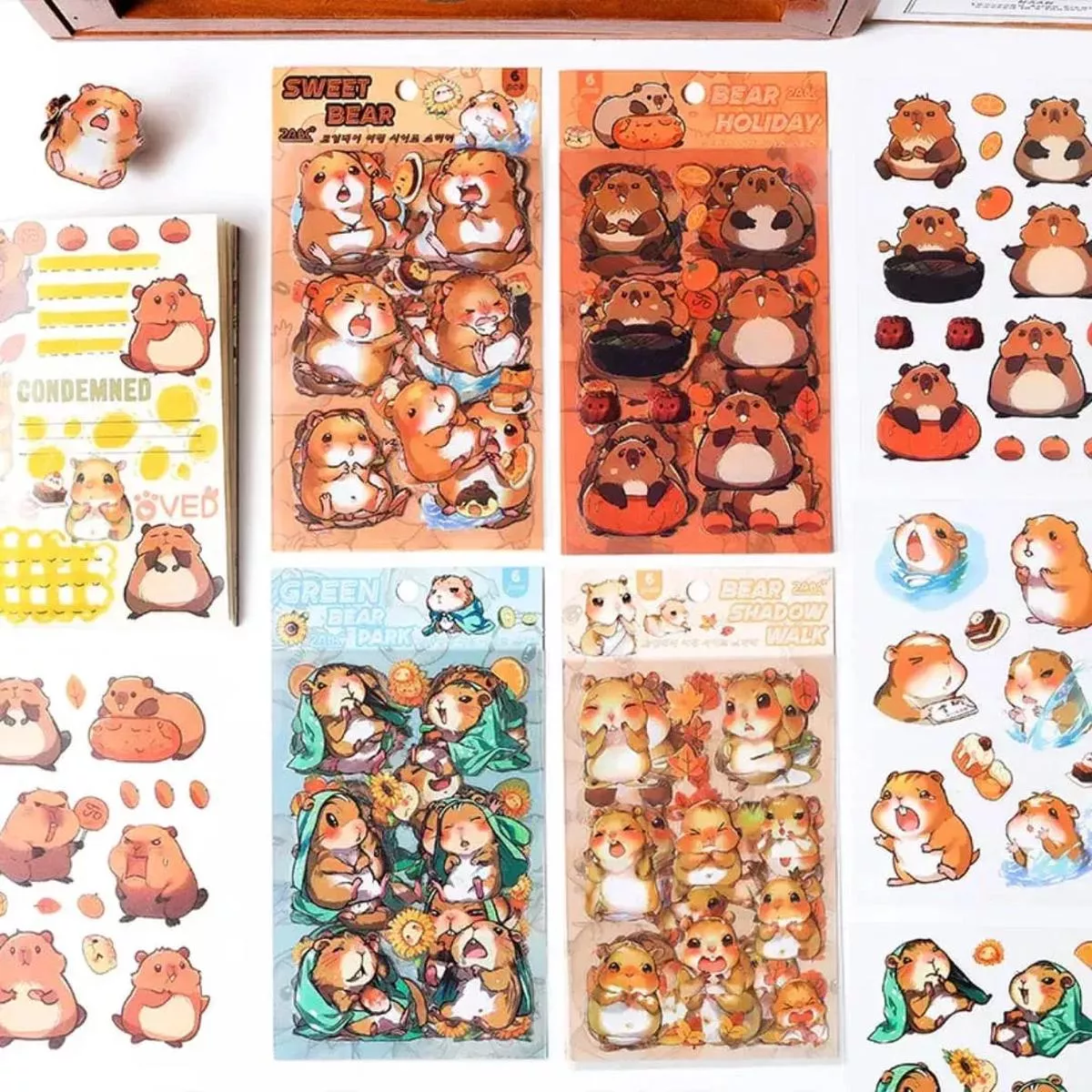 (Buy 1 Get 1 Free) Premium kawaii bear Journaling Stickers l Pack of 6 Sheets lStickers for Scrapbooking & Planners